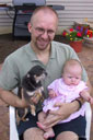 Jolie with Daddy and her cousin Galvin the Chihauhau!