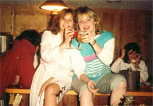 Stephanie and Kelly drinking...hmm...I suppose non-alcoholic beverages because we weren't 21 yet.