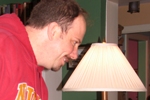 Mike Capilo and the lamp having a staring contest.