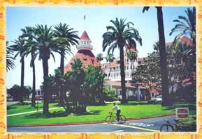 Cool guy on bike in front of Hotel del Coronado