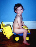 Eion, taking a dump...err...I mean, going for a ride on the dump truck.