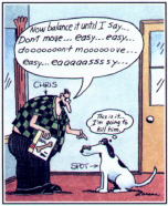 Spot starring in a Far Side cartoon